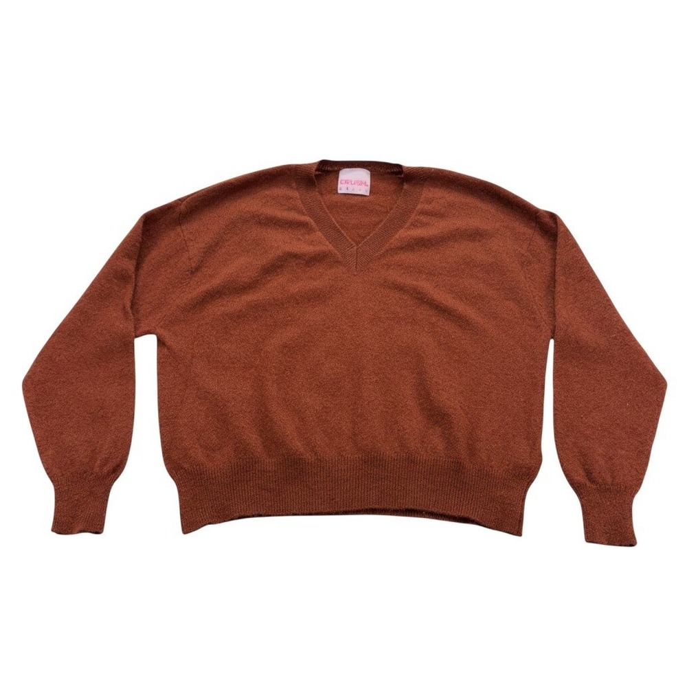 Crush‎ Women V-Neck Sweater Size 1 Rust Brown Cashmere Blend Relaxed Fit Knit
